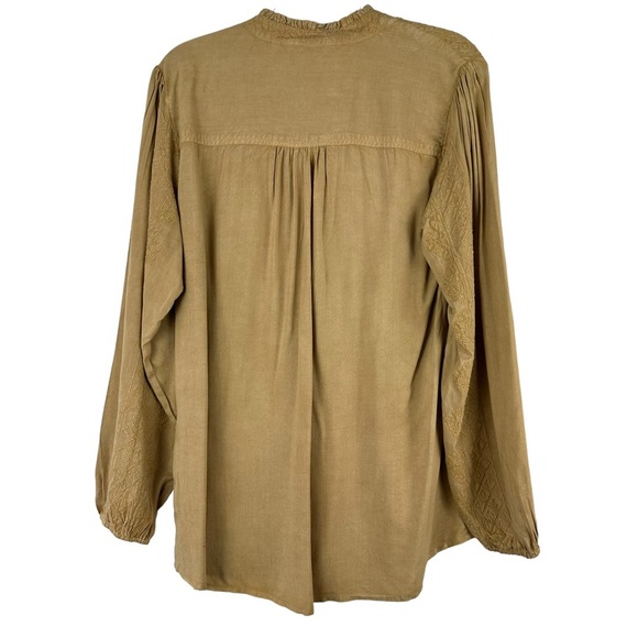 Soft Surroundings Sz L Women's Gold Embroidered Front Ruffle Trim Button Down - Picture 7 of 10